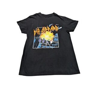 Def Leppard Pyromania Graphic T-Shirt Medium Black Rock Band Tee Short Sleeve